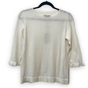 Pure Collection Optic White Cashmere Blend Ruffle Cuff Scoop neck sweater NWT